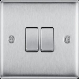 BG Nexus Metal Brushed Steel, 20A 16AX Double Switch, 2 Way