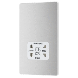 Brushed Steel Evolve 115-240V Dual Voltage Shaver Socket - White Insert